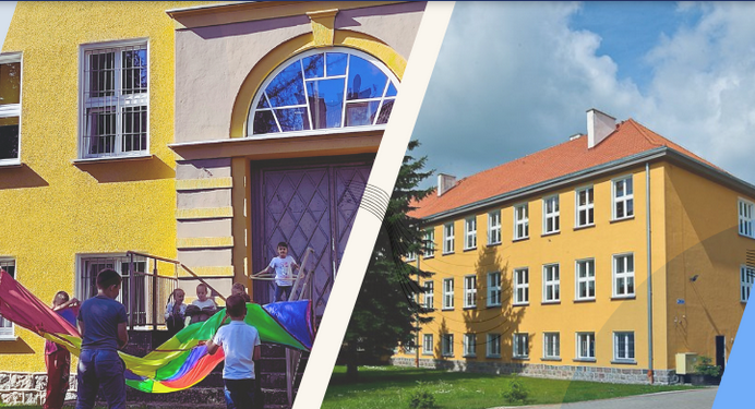 Zdjęcie przedstawia przód szkoły podstawowej nr 3 w Szczytnie