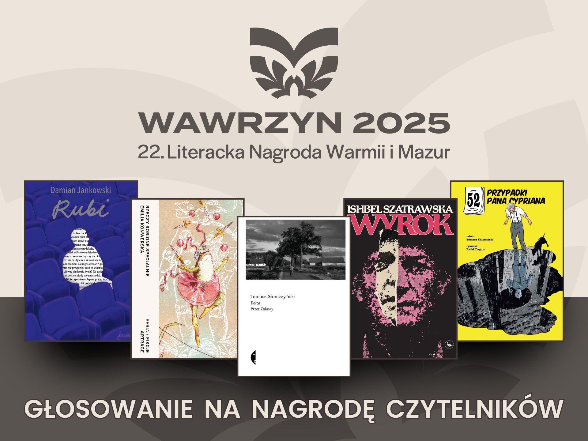Plakat Wawrzyn 2025. Literacka Nagroda Warmii i Mazur